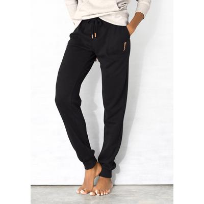 Loungehose BENCH. LOUNGEWEAR, Damen, Gr. 44/46, N-Gr, schwarz, Jersey, Obermaterial: 60% Baumwolle, 40% Polyester, unifarben, Basic, Basic lang, Hosen Loungehose, mit aufgesetzten Taschen, Loungewear, Topseller