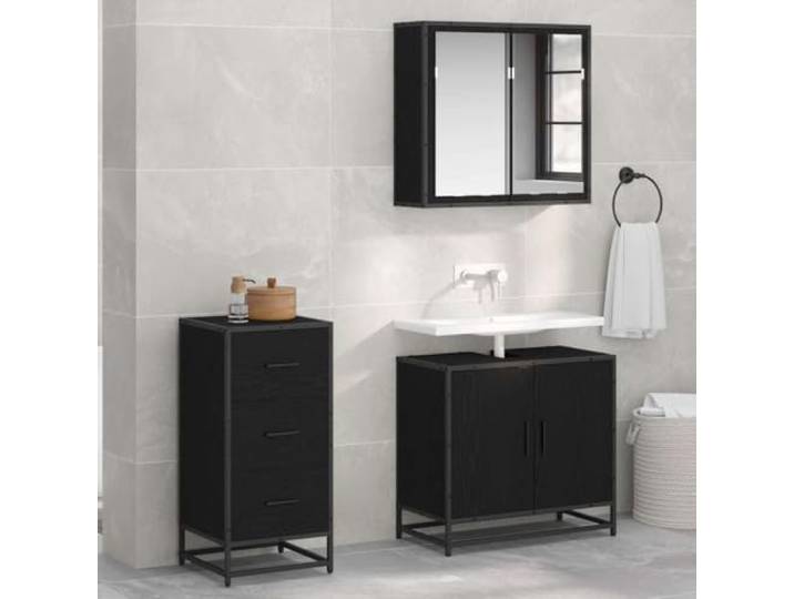 Jkghdrt Sideboard Schwarz Eichen-Optik aus Holzwerkstoff, 35,5x35x76 cm, Modernes Design, viel Stauraum, robustes Material, einfache Montage, für Innenräume