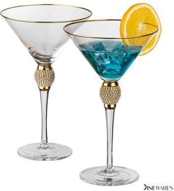 Dinewares Premium Clear Stem Crystal Martini Glasses with Rim and Diamond-like Rhinestones, Elegant 10oz Glassware Set for Cosmopolitan