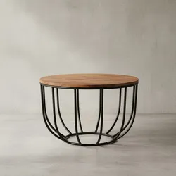 KADIMA DESIGN Industrial Couchtisch aus Sheesham Massivholz, Rustikaler Stil, Metallgestell, Korbdesign.