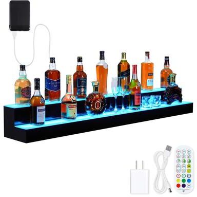 Garvee 2-Step Lighted Liquor Bottle Display Shelf with Remote APP Control