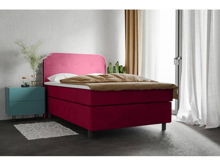 Boxspringbett, 100% PES, Pink, 121×208 cm, Mit Taschen-Federkernmatratze, Modern, Places of Style