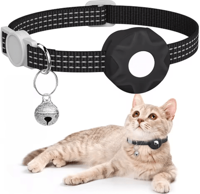 Inspire Picks SafeTrack Reflective AirTag Cat Collar With Bell & Secure Holder black no Airtag Locator