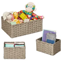 Relaxdays Geflochtener Aufbewahrungskorb 3er Set Grau