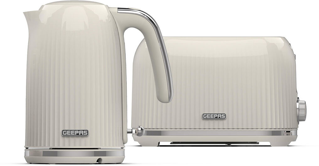 GEEPAS Fluted 1.7L Kettle & 2 Slice Toaster Kitchen Combo Set   3000W Rapid Boil Cordless Kettle Auto Shut-Off   1750W Toastie Machine 6 Browning Leve Cream 2 - Slice