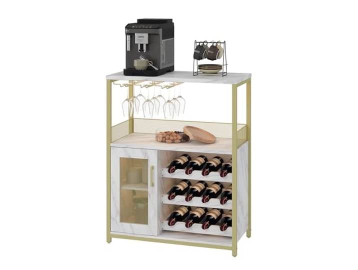 Euker Industrieller Weinregal-Schrank mit LED-Beleuchtung, verstellbaren Ablagen, Glashalter & Metallrahmen – 36 Barunterschrank für Wohnzimmer, Küche & Esszimmer – Gold mit Licht