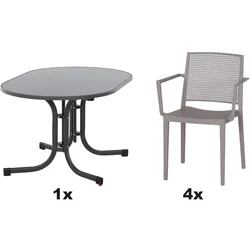 SIENA GARDEN Urban Lights Set 5teilig Square Sessel gastrotauglich taupe mit Tisch Paco 140x90