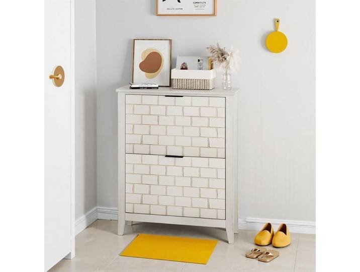 Meuble à chaussures 80x24x97 5cm armoire chaussures vintage blanche 2 tiroirs basculants rangement entrée style rétro
