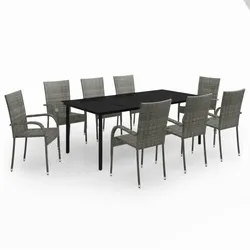 Helloshop26 - 9-teiliges Garten-Essset graue und schwarze Möbel 02_0014097