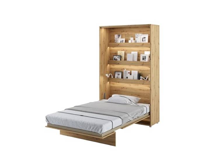 MEBLINI Schrankbett Bed Concept - Wandbett mit Lattenrost - Klappbett mit Schrank - Wandklappbett - Murphy Bed - Bettschrank - BC-02-120x200cm Vertikal - Artisan Eiche