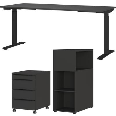 Büromöbel-Set GERMANIA "Mailand", grau (graphit), Schreibtisch Breite 180cm Holzwerkstoff Metall, Holzwerkstoff, Metall, Arbeitsmöbel-Sets, Büromöbel-Set, inkl. Schreibtisch, Rollcontainer und Raumteiler