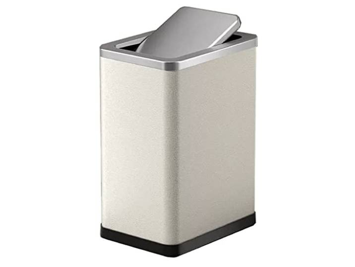 OIFAODAO Mülltonnen， Kleiner quadratischer Edelstahl-Mülleimer mit Klappdeckel Küche(/Beige,15L)