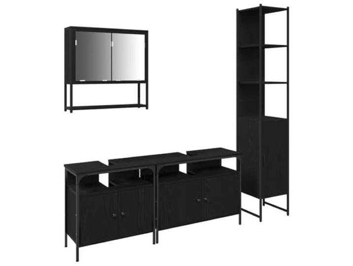HGPOTUY Badezimmermöbel Set 4 pcs Schwarz Eichen-Optik Holzwerkstoff Wandmontage, Spiegelschrank, Waschbeckenschrank, Hoher Schrank, Feuchtigkeitsbeständig