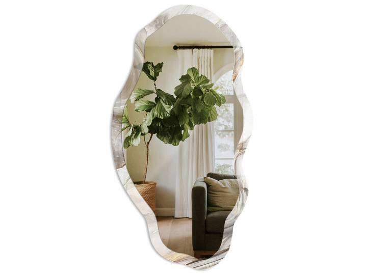 Tulup Spiegel 90x45 cm asymmetrisch mit Druck - Marmorabstraktion, Transparent, Glas, Organisch, 45x90x0.4 cm, Spiegel, Wandspiegel