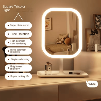 Inspire Curations 3 Color LED Desktop Vanity Mirror With Storage Tray white