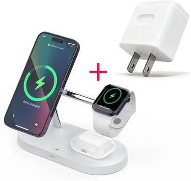 Uplifted Finds 3 in 1 Magnetic Wireless Charger Stand Fast Charging Station For IPhone 15, 14, 13, 12, Apple Watch & AirPods white With Us