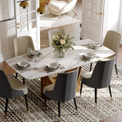 Musem Hobart Modern Minimalist Dining Table Set with Rectangular Matte Sintered Stone Dining Table and Chairs