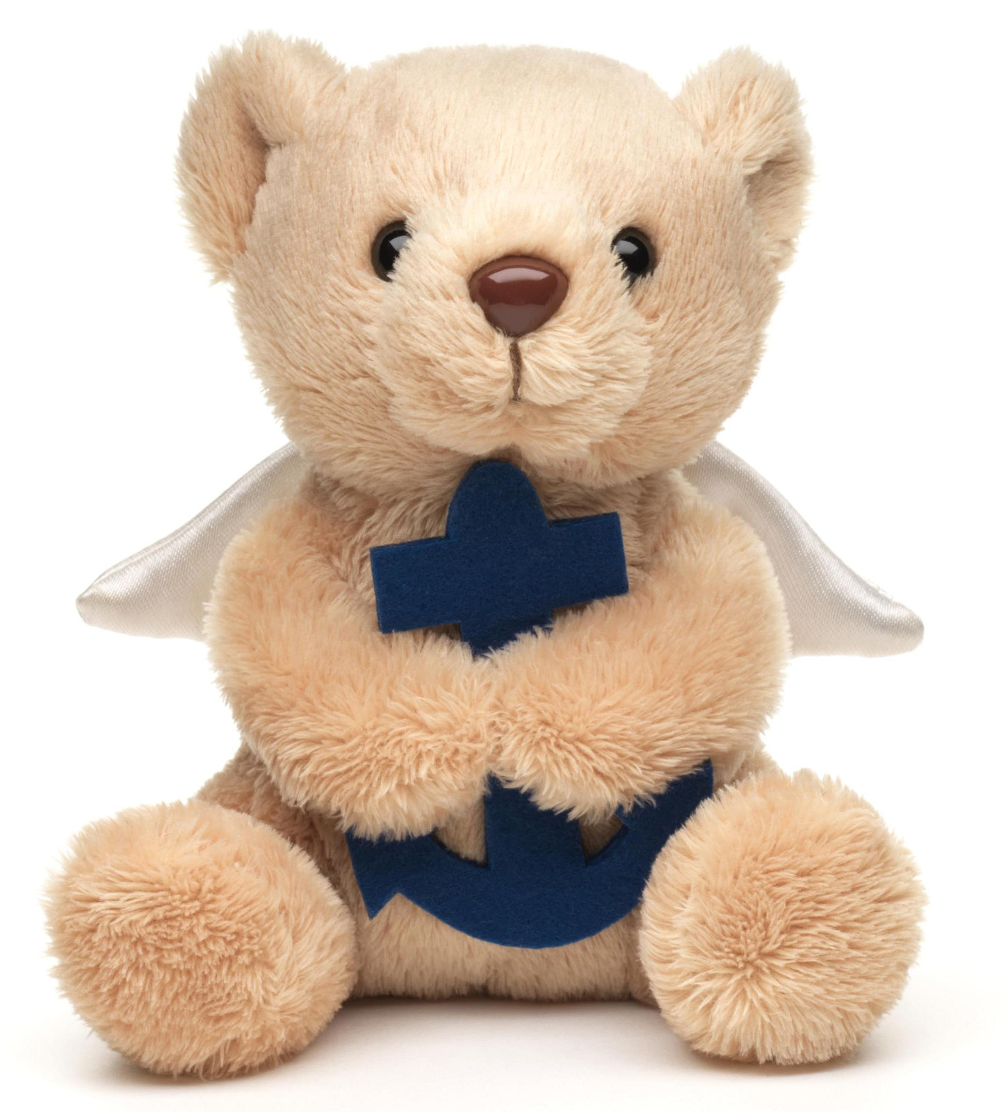 Uni-Toys Knuffelbeer Beschermengel met blauw anker - Pluche knuffel - Hoogte: 13 cm