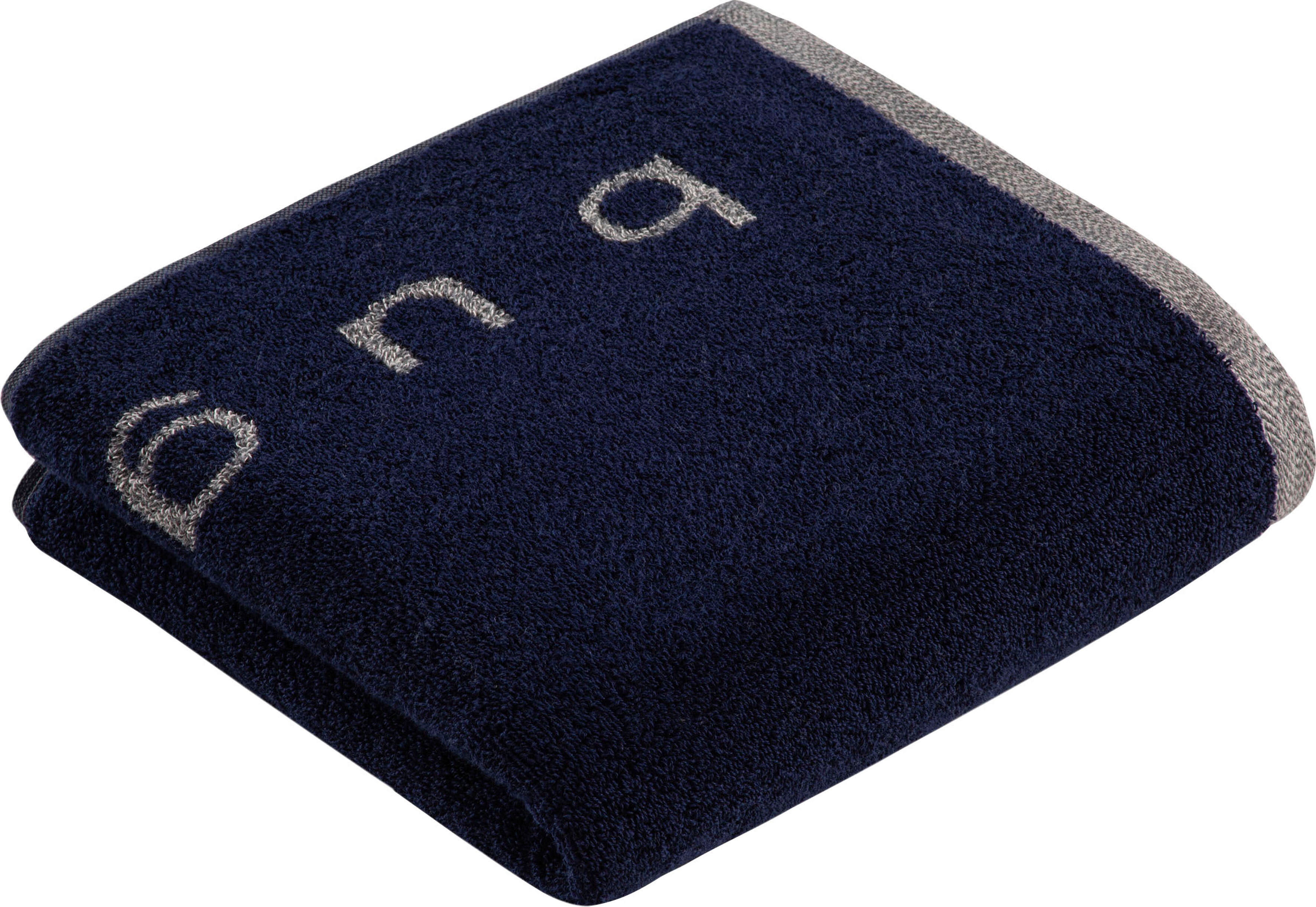 Handtuch BUGATTI "Emilio", blau (marine blau), B:50cm L:100cm, Webfrottier, Obermaterial: 100% Baumwolle, Handtücher, Handtuch, mit Logo-Schriftzug marine blau B/L: 50cmx100cm, 2 Stk., Webfrottier
