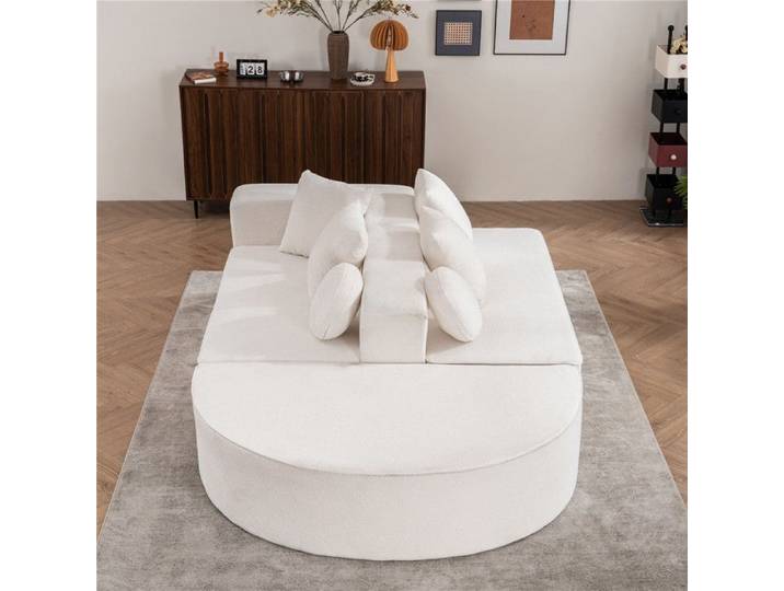 Canapé convertible modulable lit 5 places adulte en chenille avec 6 coussins rembourré nuage pour scènes telles que le salon blanc