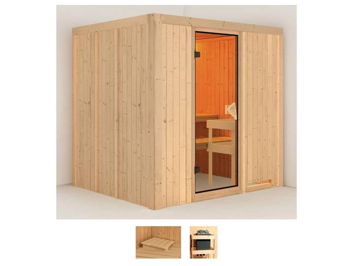 Sauna KARIBU Sodin , beige (naturbelassen), ohne Ofen, (ohne Ofen), Saunen, Sauna, ohne Ofen