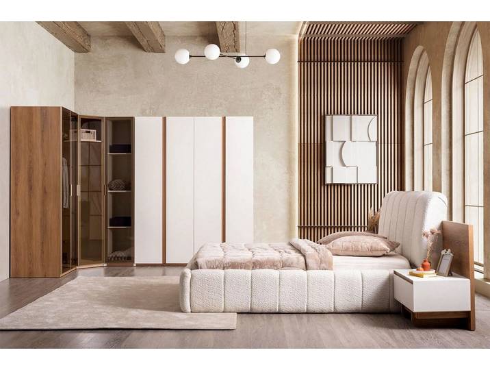 Xlmoebel Schlafzimmer-Set XLMOEBEL Schlafzimmermöbel-Set aus hellem Holz in Beige, (4-tlg), Made in Europa