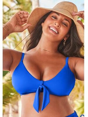 Plus Size Women's Mentor Tie Front Bikini Top by Swimsuits For All in Royal (Size 4)