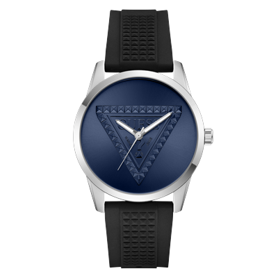 Quarzuhr GUESS "MOGUL", schwarz (schwarz, blau), Armbanduhren, Herren, Quarzuhr, Armbanduhr, Herrenuhr, Silikonarmband, analog