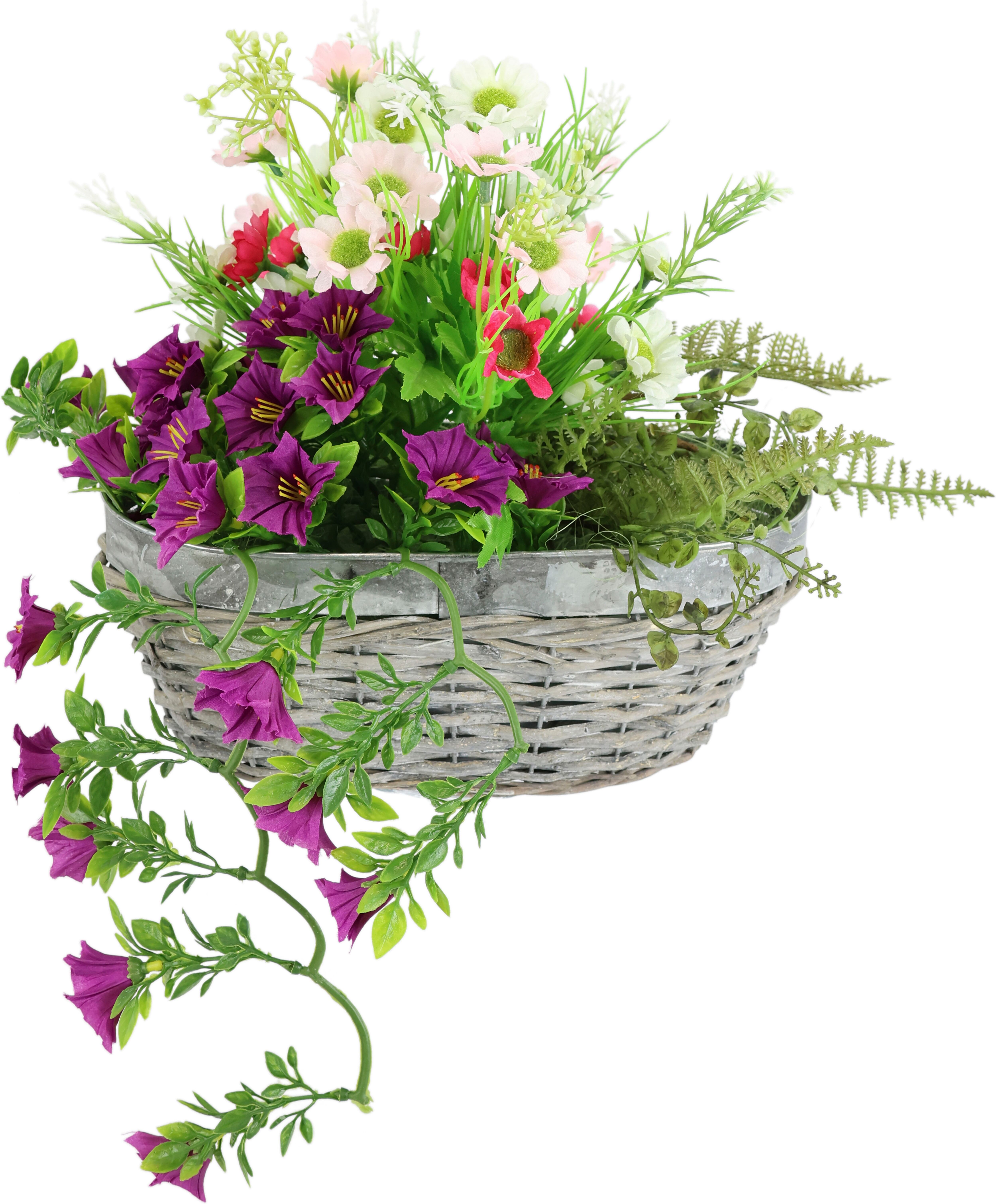 Kunstblume I.GE.A. "Gesteck Margeriten und Petunien", lila (violett), B:36cm H:30cm L:25cm, Polyester, Kunstpflanzen