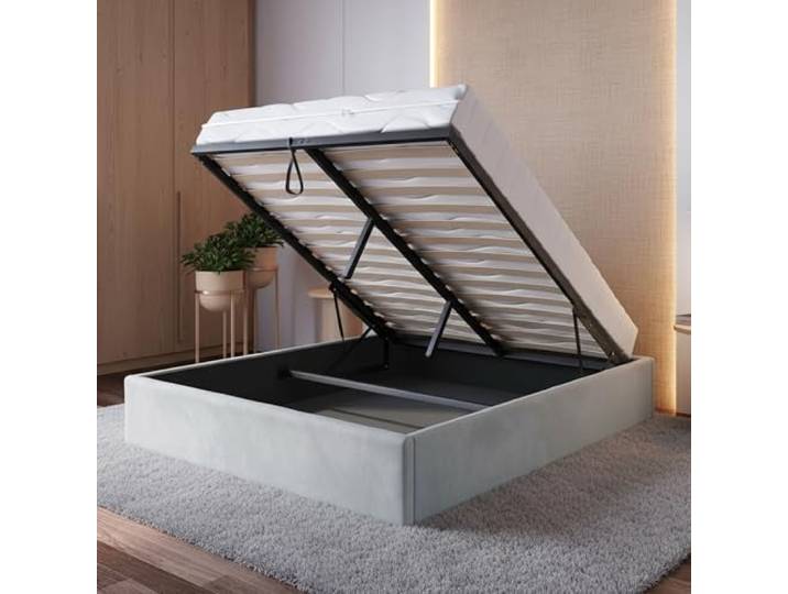 Home Collective Polsterbett, 120x200/140x200/160x200 Stauraumbett, Schlafzimmerbett, Bett mit Stauraum Lattenrost Metallrahmen Samtpolsterung Doppelbett platzsparend ohne Kopfteil 140x200 cm Grau