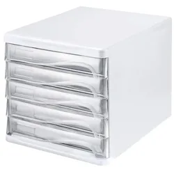 Helit Schubladenbox Economy, 5 Fächer, beschriftbar, lichtgrau/glasklar