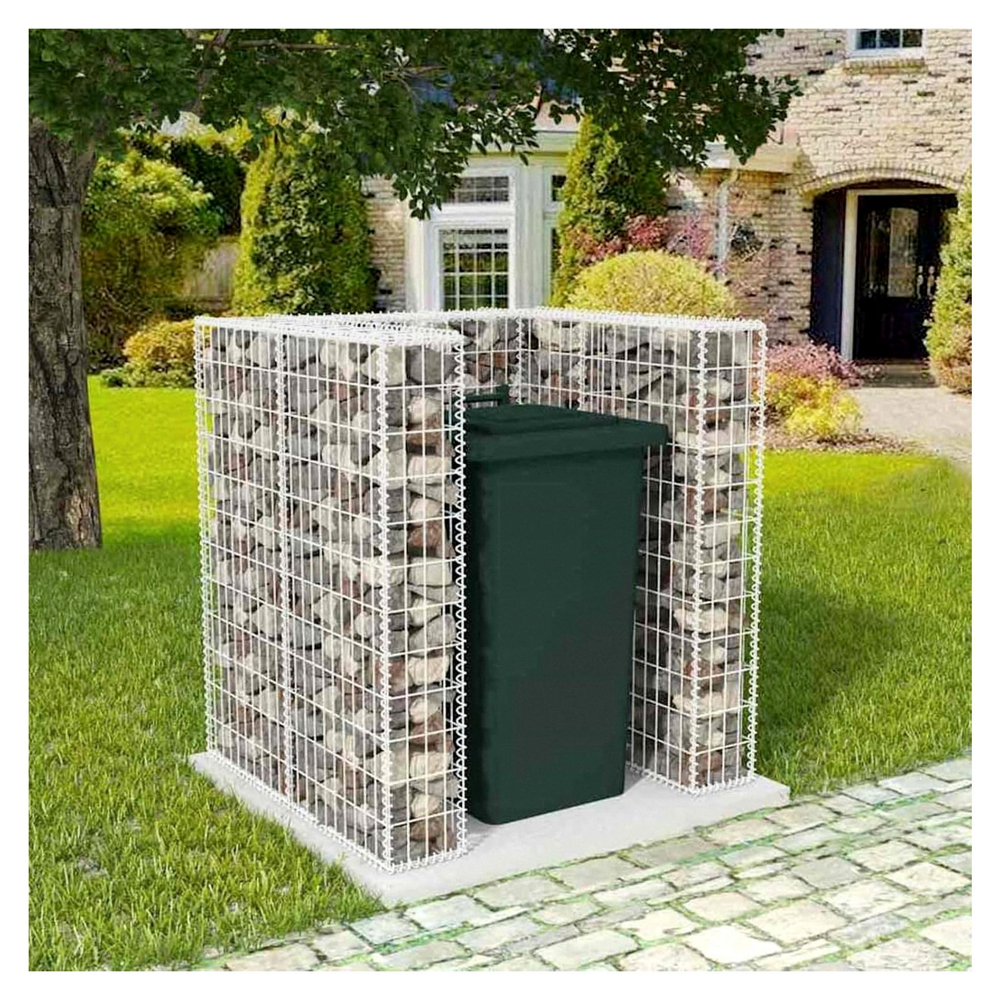 Gabionenverkleidung für Mülltonnen aus Stahl 110x100x120cm, Gabione Steinkorb Drahtkorb für moderne Gartengestaltung