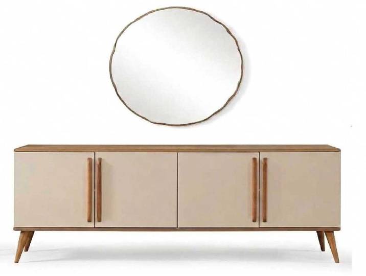 Xlmoebel Sideboard Sideboard Set Beige Modern Luxus Spiegel Kommode Anrichte (2 St., 2-tlg)