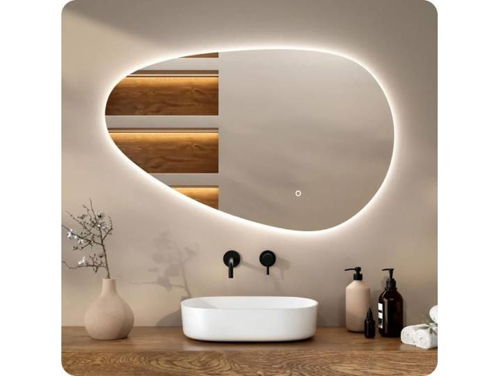 Mirlux Miroir de salle de bain Mirlux 100x62 cm - Anti-buée - avec LED - Ronde - Rétroéclairage - Essentials