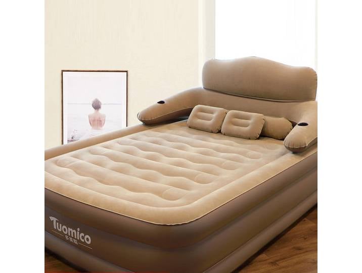 Matelas Gonflable 2 Personnes en Flocage 152*203*48CM Lit Gonflable Intérieur/Extérieur Coussin d'Air Pliant Portable Canapé Matelas de Voiture pour Dormir Camping