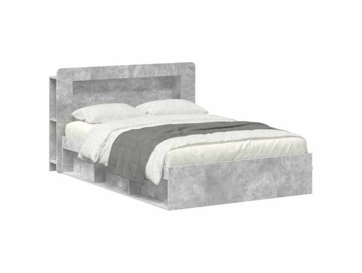 PUGYNBK Bettgestell mit Aufbewahrung, Betongrau Robustes Holz, Schubladen unten, feste Leisten, einfache Montage, modernes Design