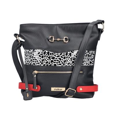Umhängetasche RIEKER, Damen, Gr. B/H/T: 25cm x 29cm x 6cm, schwarz (schwarz, weiß, rot), Lederimitat, unifarben mit Farbeinsätzen, Taschen Umhängetasche, Schultertasche mit verstellbarem Umhängeriemchen, modische Akzente