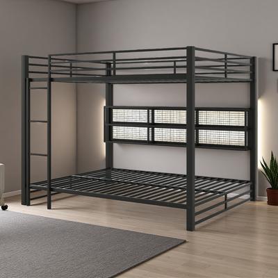 ZWYO HOSIMU Queen over Queen Metal Bunk Bed with Storage Cabinets and LED Lighting