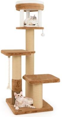 Costway 65 Inches Tall Cat Tree with Self-groomer and Removable Cat Bed-Coffee