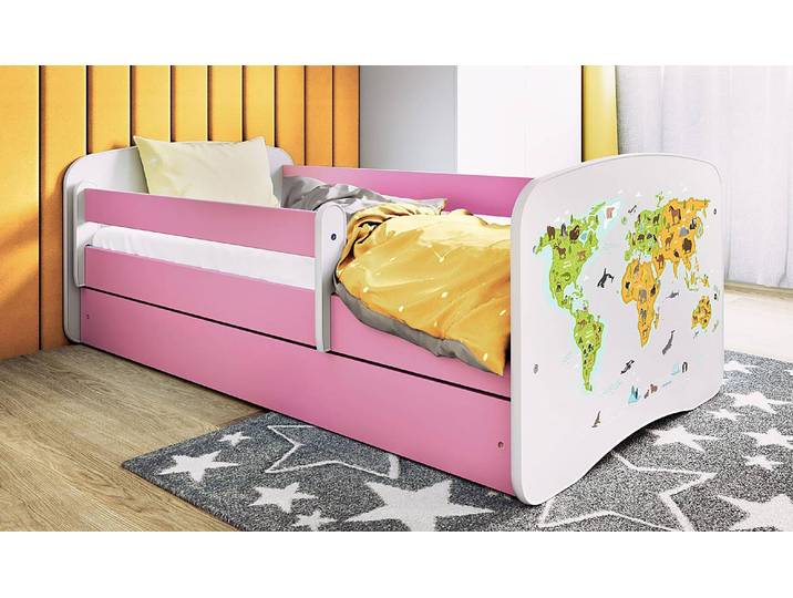 Einzelbett Buyo - Weltkarte 70 x 140cm mit Lattenrost & Matratze Pink/Rosa