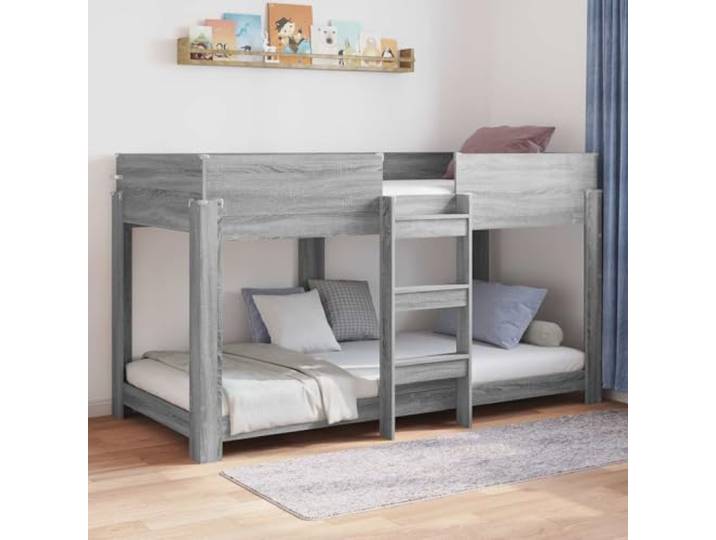 Platzsparendes Holzwerkstoff Etagenbett Schlankes Design Grau 90 x 200 cm Etagenbett für Kinder Graues Sonoma 90 x 200 cm Holzwerkstoff mit Leiter und Rollrost Platzsparendes Hochbett für Geschwister