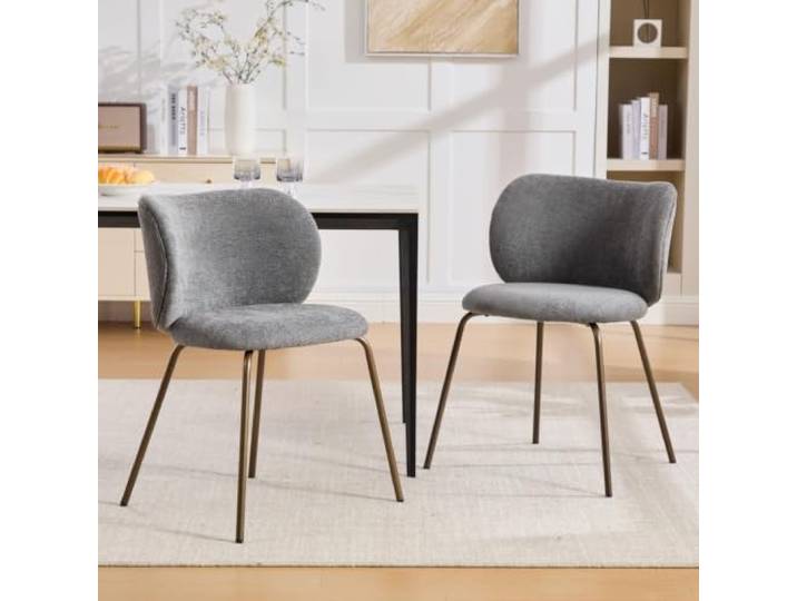 Ropilly Esszimmerstühle 2er-Set Chenille mit gebogener Rückenlehne und Bronze Metallbeinen für Küche und Esszimmer