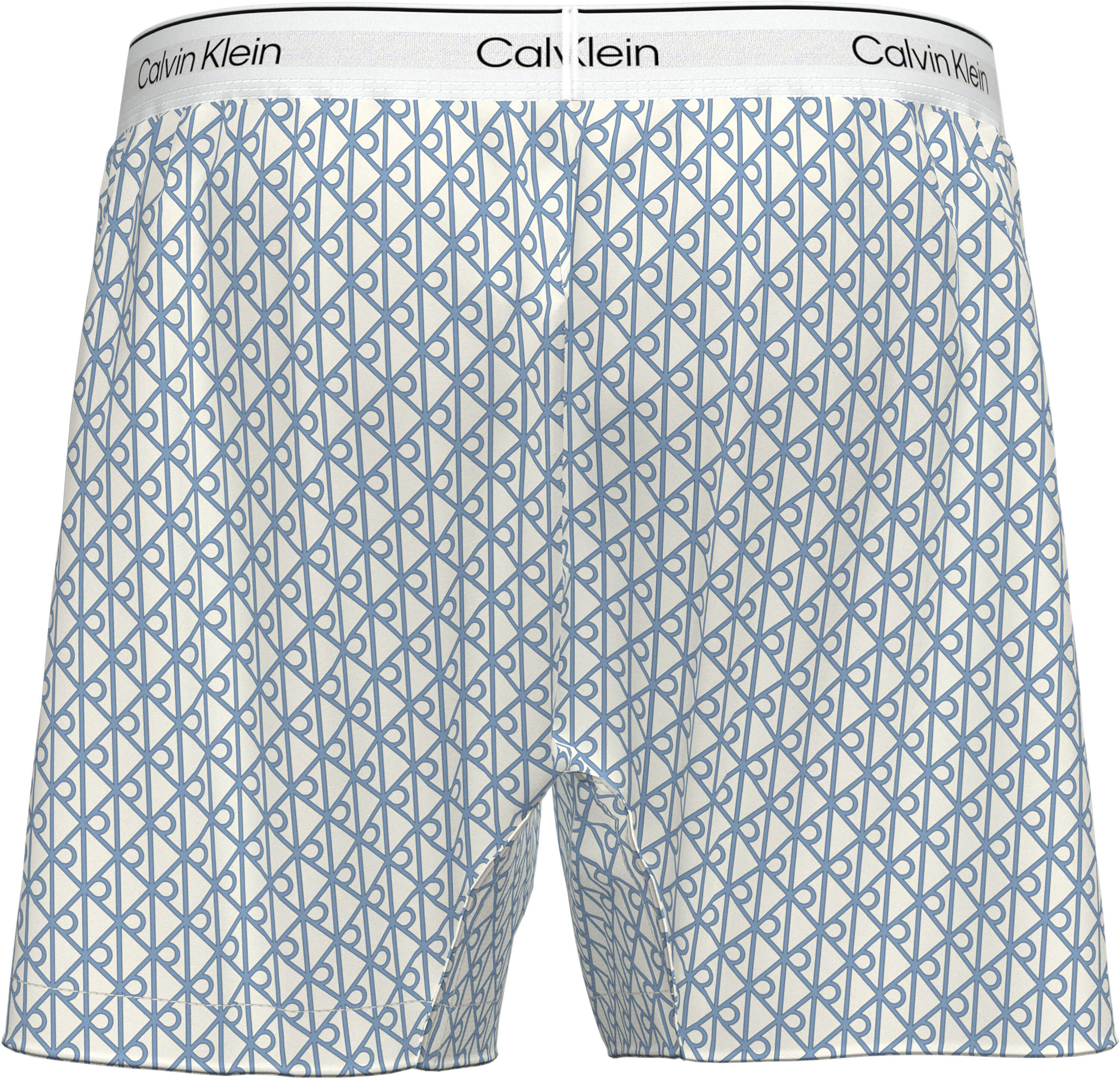 Schlafshorts "BOXER TRAD", Herren, Gr. S (48), N-Gr, weiss (icon cotton emblem chalk, gulf blau), Single Jersey, Obermaterial: 100% Baumwolle, CALVIN KLEIN UNDERWEAR, Basic, klassisch kurz, Hosen Schlafshorts, mit Muster icon cotton emblem chalk, gulf bla