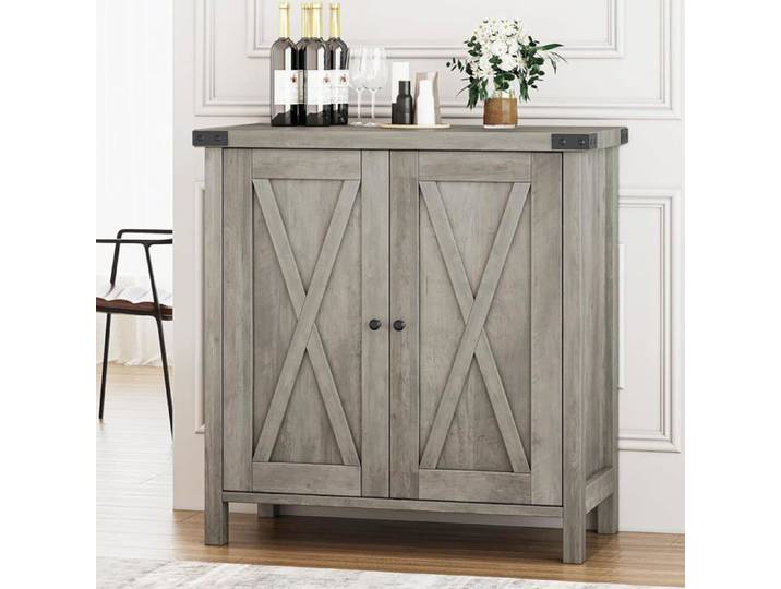 Armoire ferme grise buffet bar café portes grange étagères