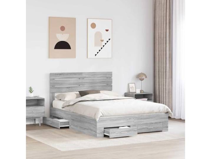 SKTQYQO Sonoma Bettgestell, grau, 160 x 200 cm Holztechnik, Schubladen, Kopfteil inklusive, Griffe aus Metall
