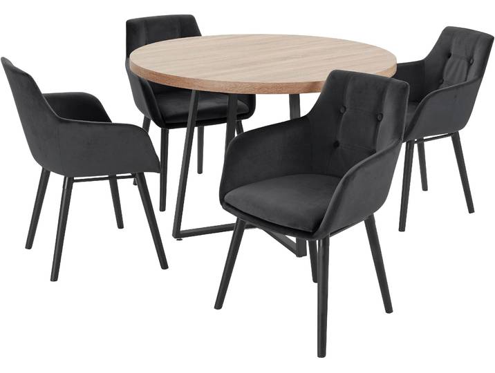 Essgruppe GOODPRODUCT, schwarz (eiche, schwarz), Sitzmöbel-Sets, Essgruppe, mit 4 Stühle