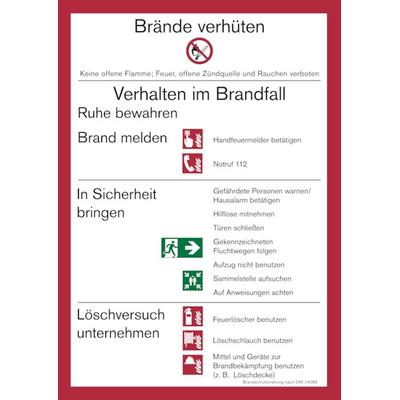 Aushang, Brandschutzordnung Teil A gem. DIN 14096 - Gebäude mit Brandmeldeanlage - 210x297x1.5 mm Kunststoff nachleuchtend