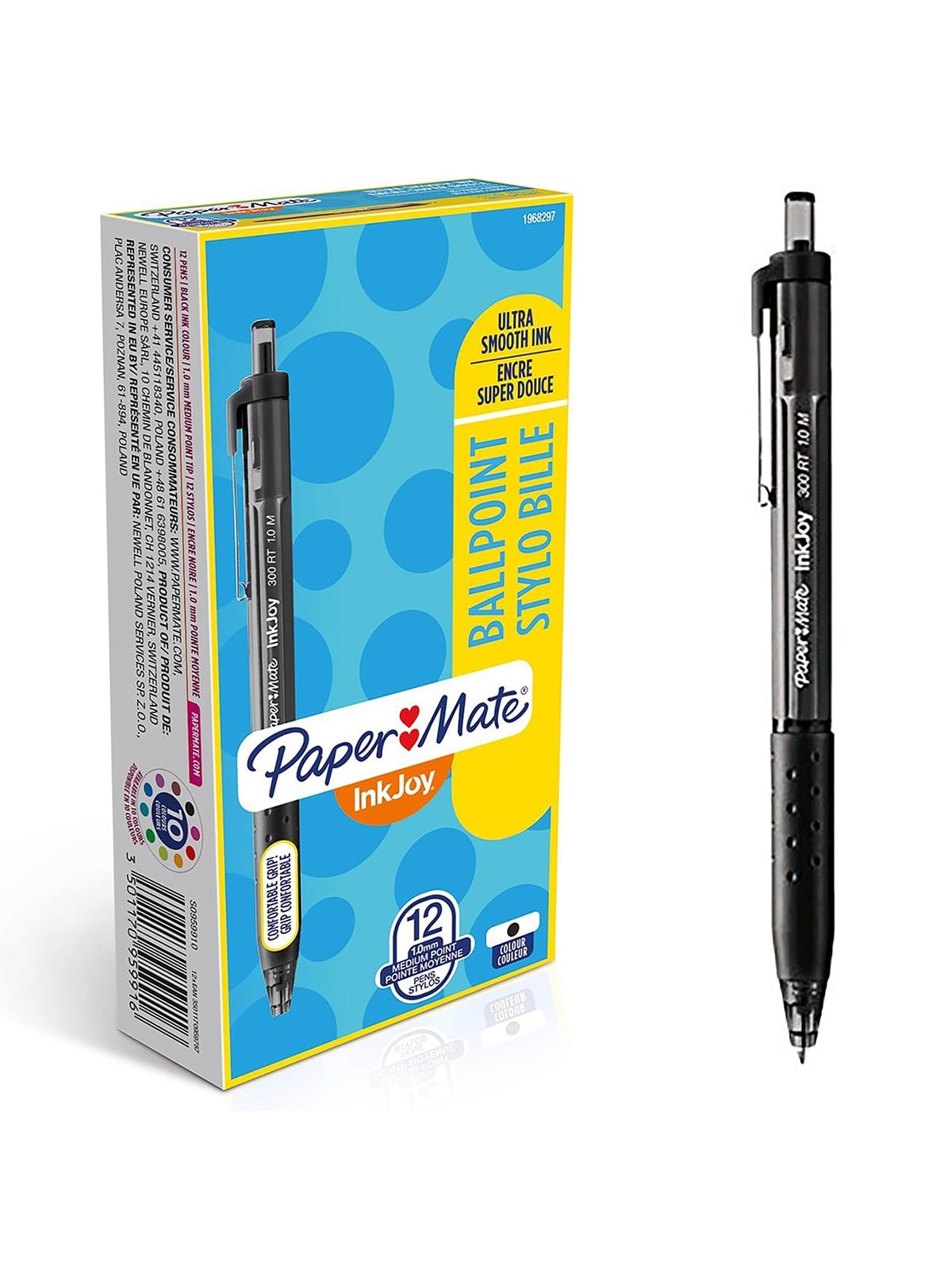 Paper Mate InkJoy 300RT Druckkugelschreiber | mittlere Spitze (1,0mm) | Schwarz | 12 Stück