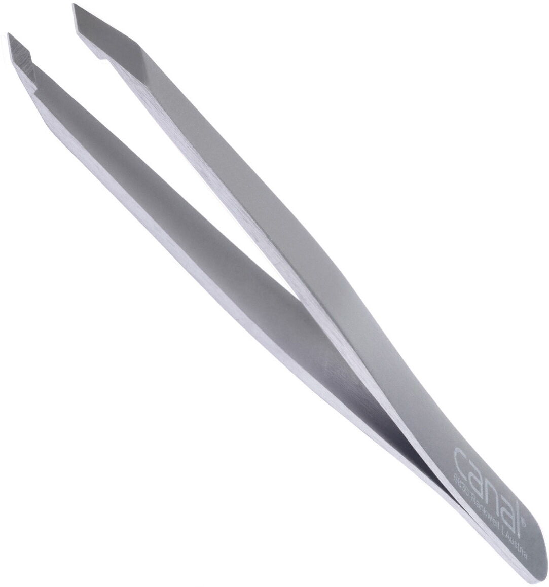Canal Haarpinzette, schräg, satin, rostfrei, 9 cm