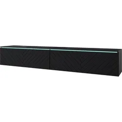 Lowboard ca. 180x30 cm mit LED Fischgräte Schwarz